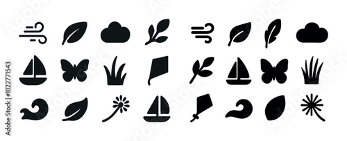 Nature elements and outdoor activities silhouettes