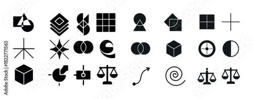 Abstract geometric symbols and scales - symmetry, shapes, and balance