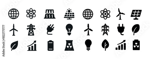 Renewable energy and sustainable technology icons set