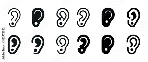 Collection of ear icons in various styles and designs