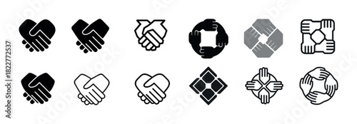 Diverse handshake icons representing unity and collaboration