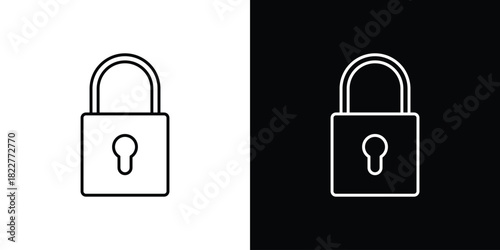 Lock icon outline set in black and white. thin line style.