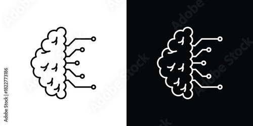 Machine learning icon outline set in black and white. thin line style.