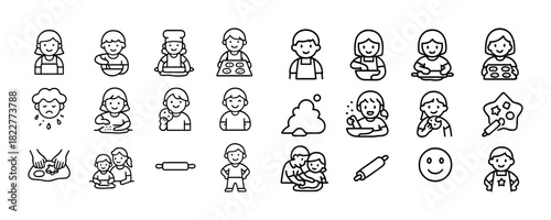Children baking clipart set: kids cooking activities and baking tools icons