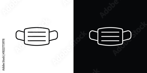 Mask icon outline set in black and white. thin line style.