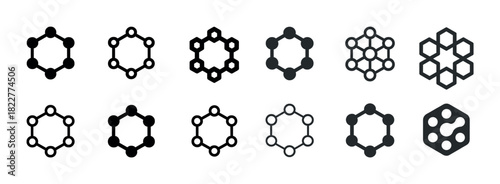 Twelve geometric hexagon designs in various configurations and patterns