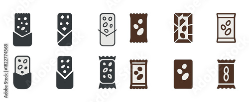 Icon set: chocolate bars and snack packaging design