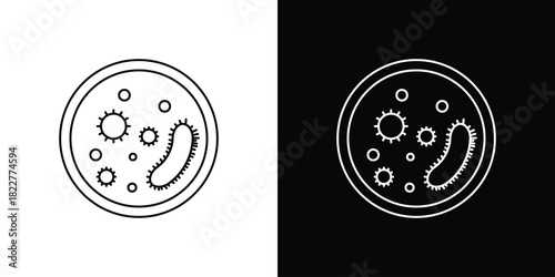 Microorganism icon outline set in black and white. thin line style.
