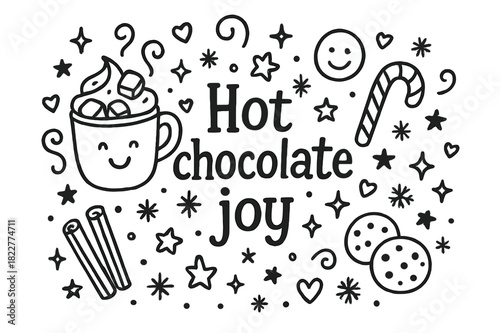 Hot Chocolate Doodle. Hot chocolate joy. Hand-drawn doodle illustration of Hot chocolate joy. mug, whipped