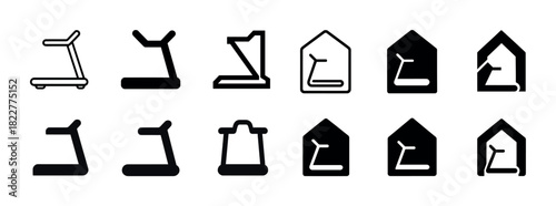 Set of treadmill icons in various styles and shapes for fitness design
