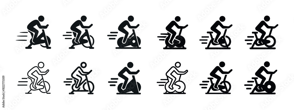 Naklejka premium Set of black fitness icons: cycling and running figures in motion