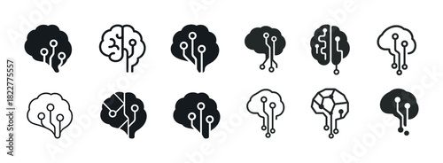 Collection of circuit-inspired brain icons representing artificial intelligence concepts