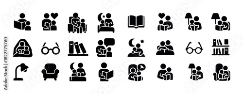 Set of icons depicting reading and relaxation activities