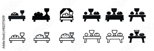 Collection of communion symbols and eucharistic icons in silhouette and outline styles