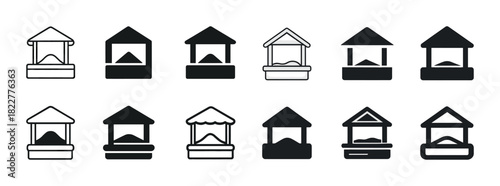 Variety of wishing well icons in simple black and white designs