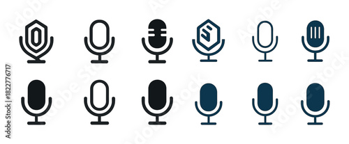 Diverse microphone icons collection in black and blue design variations