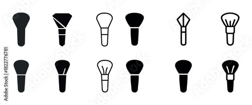Assorted makeup brush icons collection in black and white