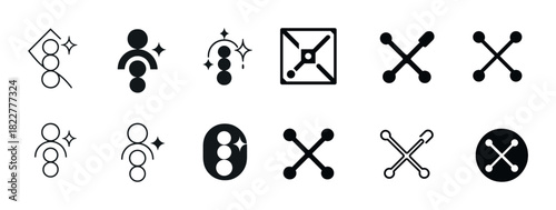 Abstract geometric symbols collection with dots and lines in black and white design