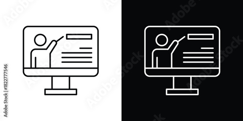 Online course icon outline set in black and white. thin line style.