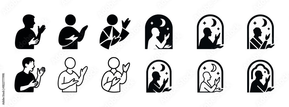 Naklejka premium Collection of applauding icon variations in minimalist black and white style