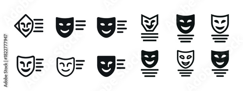 Set of black comedy and tragedy theater masks icons