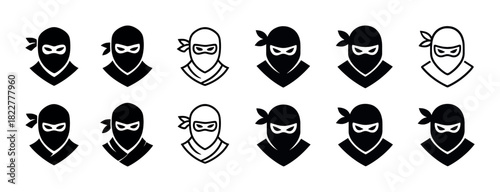 Set of ninja icons in black and white