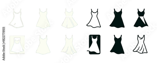 Varied women's dresses in white and black silhouette patterns