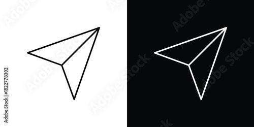Paper plane icon outline set in black and white. thin line style.