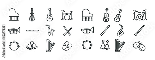 Black and white icons of musical instruments