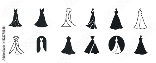 Elegant black silhouette gown sketches collection