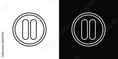 Pause button icon outline set in black and white. thin line style.