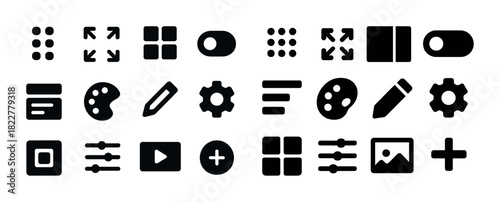 Diverse user interface icons set including tools and settings symbols