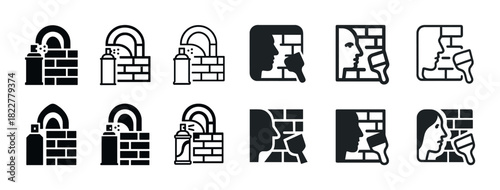 Graffiti artist icons: spray paint and mural silhouettes