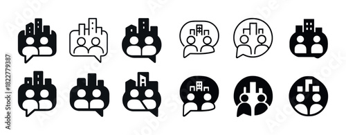 Community icons: urban conversation and collaboration symbol set