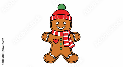 gingerbread with beanie and scarf christmas food snack holiday vector illustration