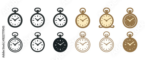 Vintage pocket watches collection in various styles and colors