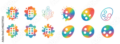 Colorful paint palette logos with creative splash designs