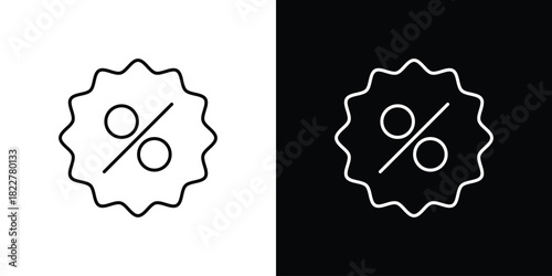 Percentage icon outline set in black and white. thin line style.