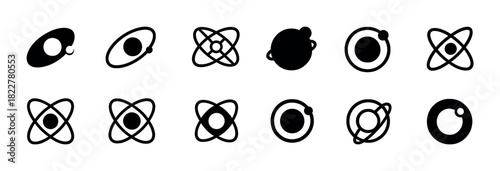 Collection of atomic orbit icons in black on white background