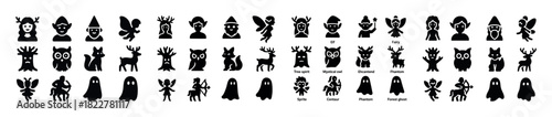 Fantasy characters silhouettes including elf, fairy, and mystical creatures