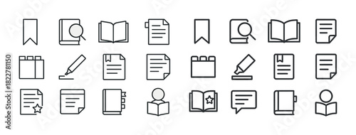 Minimalist document and book icons for organization and research