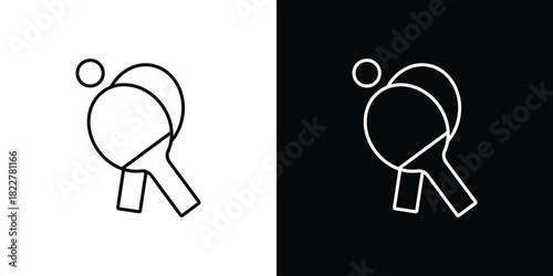 Ping pong icon outline set in black and white. thin line style.