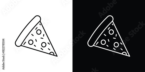 Pizza icon outline set in black and white. thin line style.