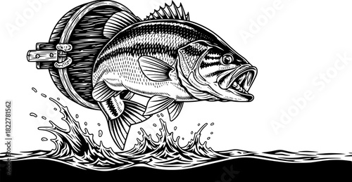 large bass fish in the mount jumping from the water
