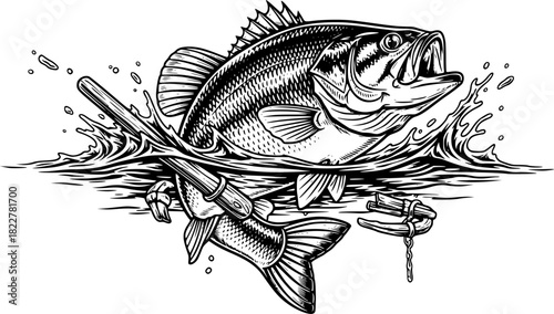 large bass fish in the mount jumping from the water
