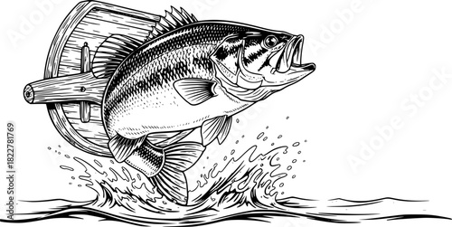 large bass fish in the mount jumping from the water
