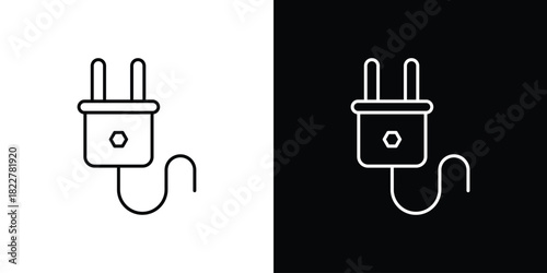 Plug adapter icon outline set in black and white. thin line style.