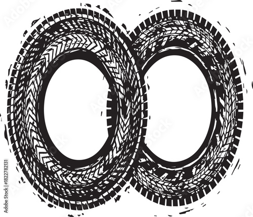 Black Grunge Tire Tread Infinity Symbol Vector isolated on White Background