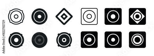 Abstract geometric speaker icon set with circular and square designs