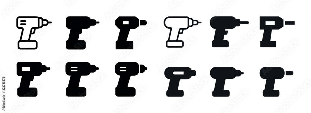 Obraz premium Set of cordless drill silhouettes in various styles and designs
